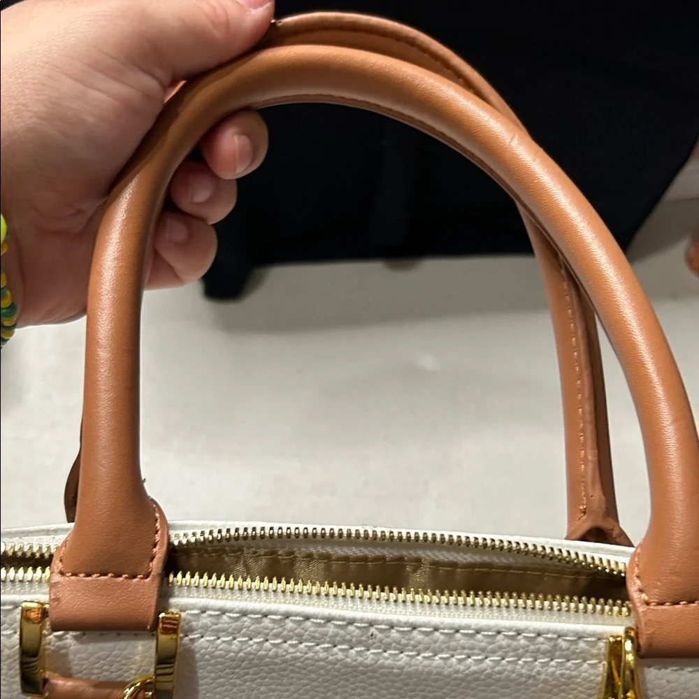 Joy & Iman White and Tan Satchel with Gold Chain